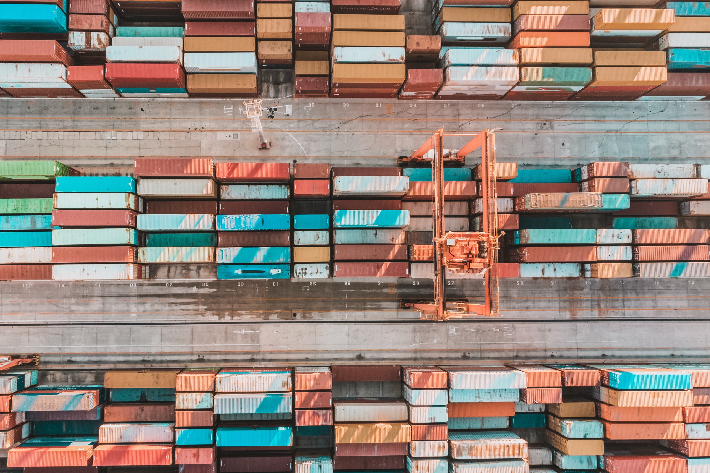 Aerial view of a container port and maritime logistics terminal